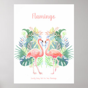 Poster Belle Conte Fée Pour Deux Flamants roses Fleur Tro