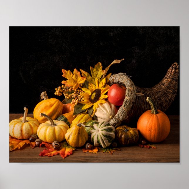 Poster Belle Cornucopia Remplie De Gourdes D'Automne (Devant)