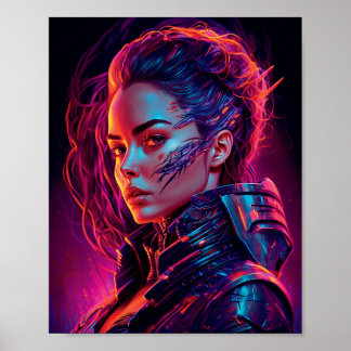 Poster Belle Cyber Girl Synthwave Cool femmes Portrait