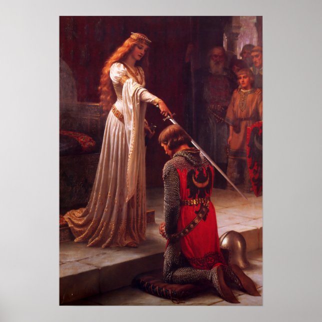 Poster Belle Dame et chevalier médiéval (Devant)