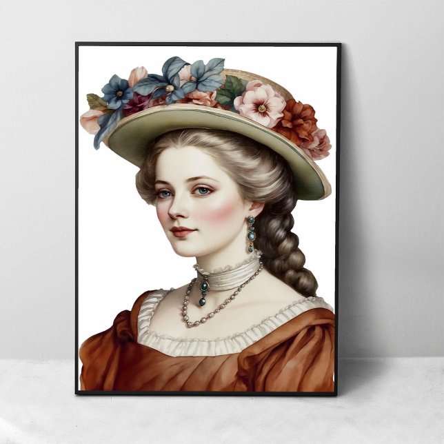 Poster Belle dame victorienne Brown Floral Casquette Port (Créateur téléchargé)