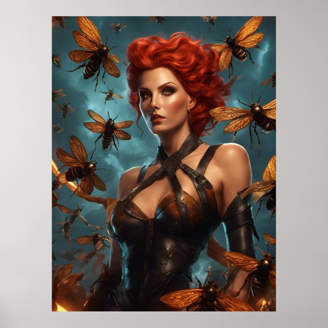 Poster Belle déesse d'abeilles femme (Devant)
