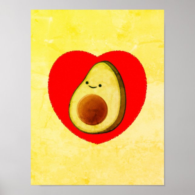Poster Belle Dessin Avocado En Peinture De Coeur Rouge (Devant)