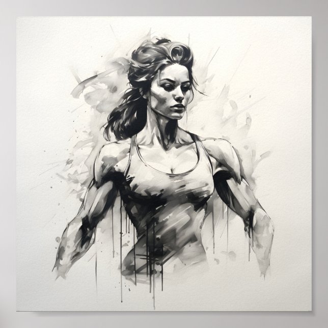Poster Belle Dessin De Femme De Bodybuilder Femme (Devant)