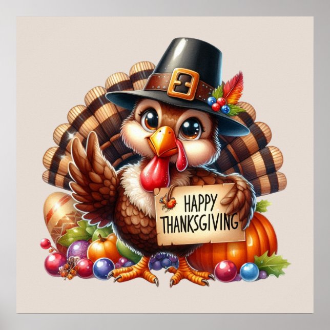 Poster Belle dinde de Bon thanksgiving (Devant)