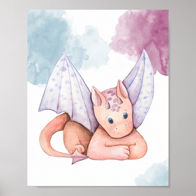 Poster Belle dragon avec ailes violettes Afficher l'affic (Devant)