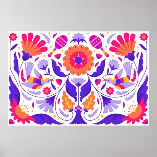 Poster Belle et brillante Florale mexicaine Folk Art (Devant)