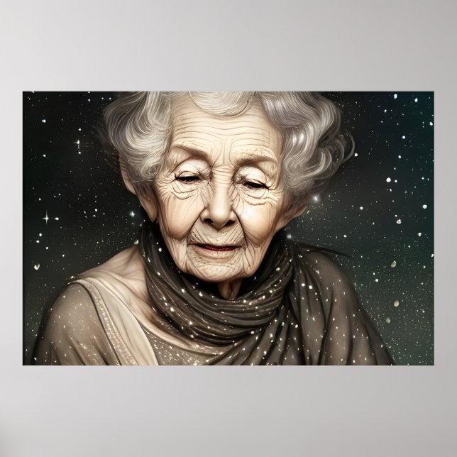 Poster Belle et étonnante vieille femme Art numérique (Devant)