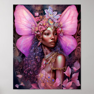 Poster Belle Fée noire fille Imaginaire Art