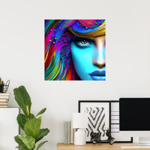 Poster Belle femme Abstraite Aquarelle Portrait Art