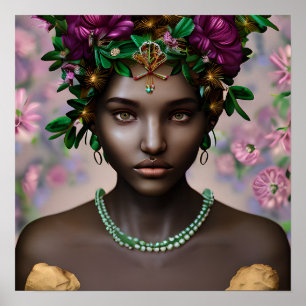 Poster Belle femme afro-américaine aux fleurs