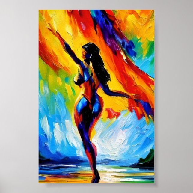 Poster Belle femme Aquarelle Art Abstrait (Devant)