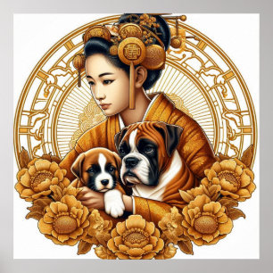 Poster Belle Femme Avec Boxer Maman & Pup