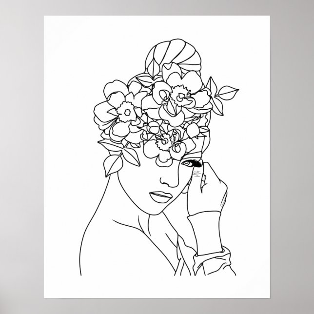 Poster Belle Femme Avec Fleurs Sur La Tête Art (Devant)