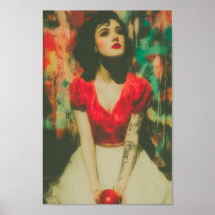 Poster Belle Femme avec tatouages et pomme