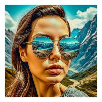 Belle femme en lunettes de soleil Montagne Reflect