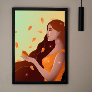 Poster Belle Femme en représentation de l'Automne
