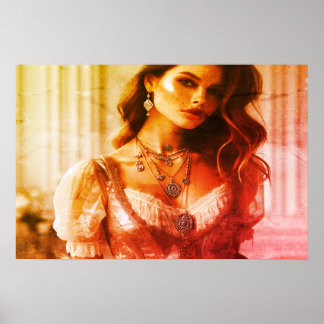 Poster Belle femme habillée dans le style polonais sur un