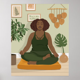 Poster Belle femme noire en courbe méditant