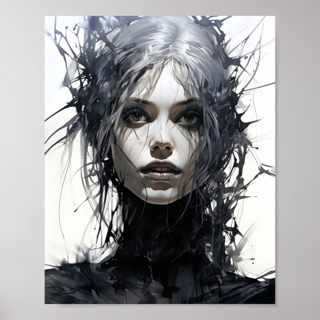 Poster Belle Femme Noire Et Blanc Fée D'Horreur (Devant)
