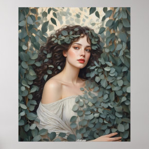 Poster Belle Femme parmi les Feuilles eucalyptus