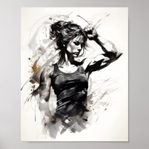 Poster Belle Femme Sketch Portrait De Fitness Girl