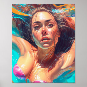 Poster Belle Femme sous l'eau AI Art