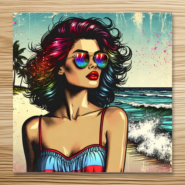 Poster Belle femme sur la plage Comic Book Pop Art (Créateur téléchargé)