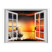 Belle fenêtre de vue de coucher de soleil