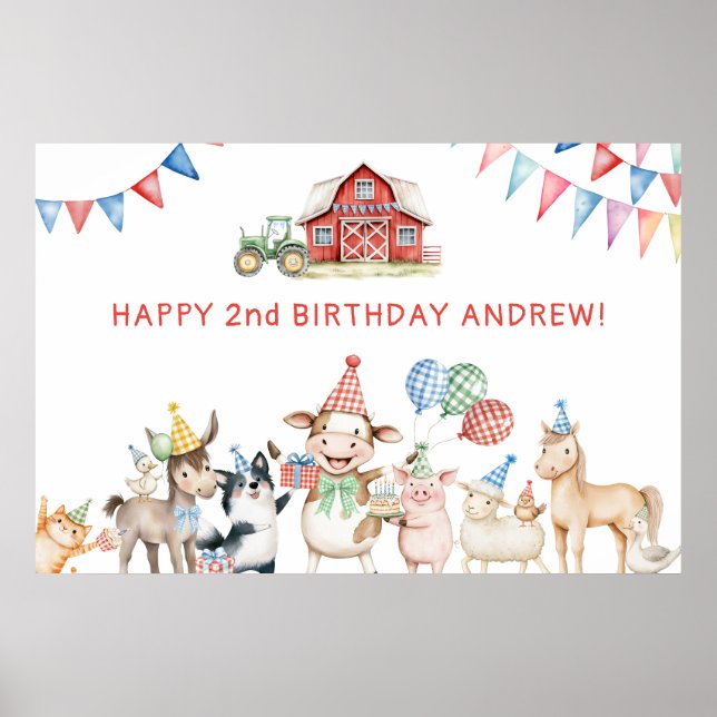 Poster Belle ferme Animaux Anniversaire Fête de la cour d (Devant)
