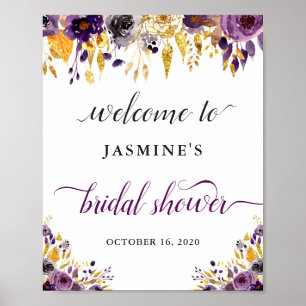 Poster Belle Fête des mariées florale violette or