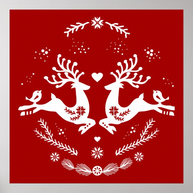 Poster Belle Fête Scandi Rouge Blanc Noël Cerf (Devant)