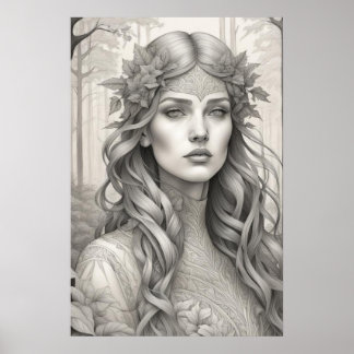Poster Belle fille Art Nouveau Spirit of the Woods
