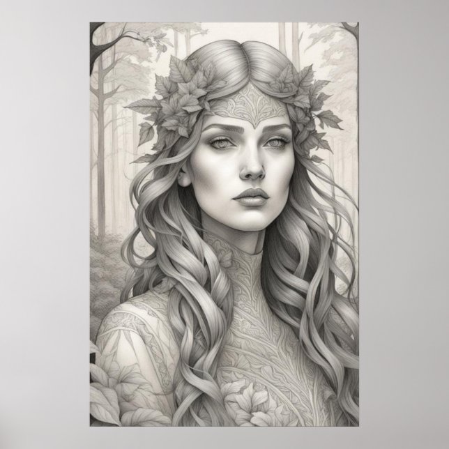 Poster Belle fille Art Nouveau Spirit of the Woods (Devant)
