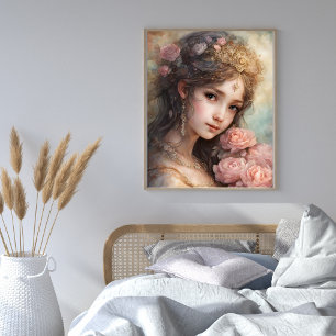 Poster Belle Fille aux Roses Roses 