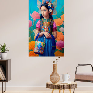 Poster Belle fille avec sac à main et foulard