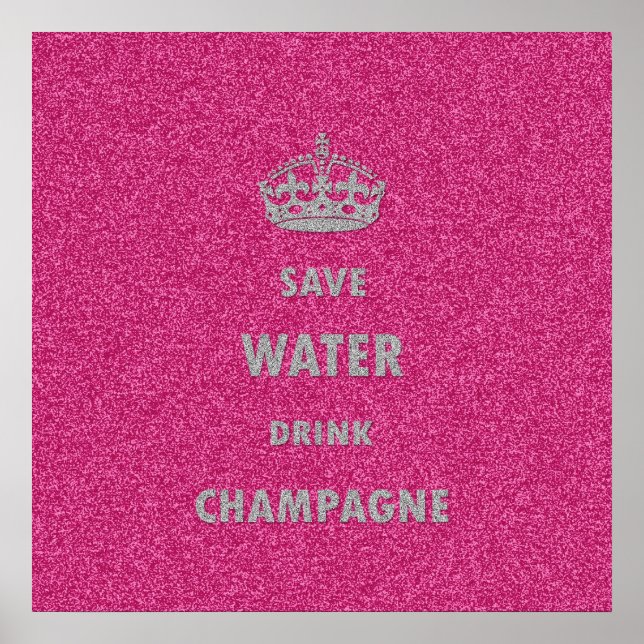 Poster Belle fille cool économiser de l'eau boire du cham (Devant)
