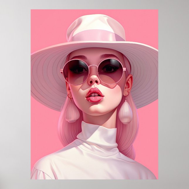 Poster Belle fille dans des lunettes de soleil roses (Devant)