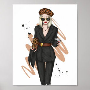 Poster Belle fille en vêtements élégants avec mode acc