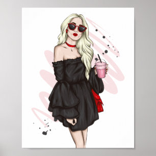 Poster Belle fille en vêtements stylisés avec mode acc