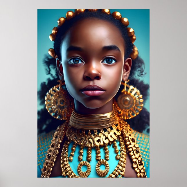 Poster Belle fille noire Elle adore boucles d'oreilles, b (Devant)