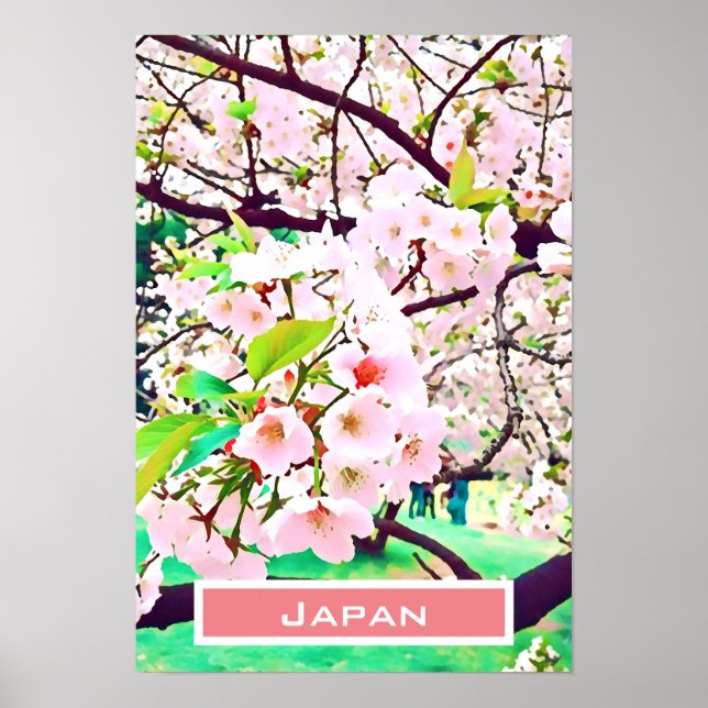 Poster Belle fleur de cerisier rose Voyage au Japon (Devant)