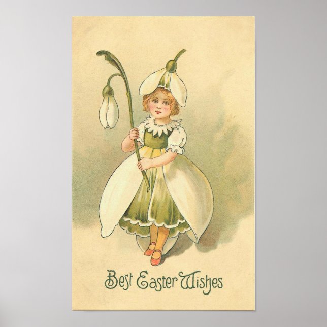Poster Belle Fleur Fille Vintage Pâques (Devant)