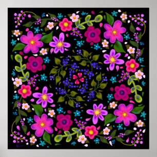 Poster Belle Fleurs de Boho Lumineux rose et Périwinkle