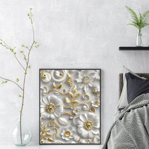 Poster Belle Flore 3D Blanc Et Or