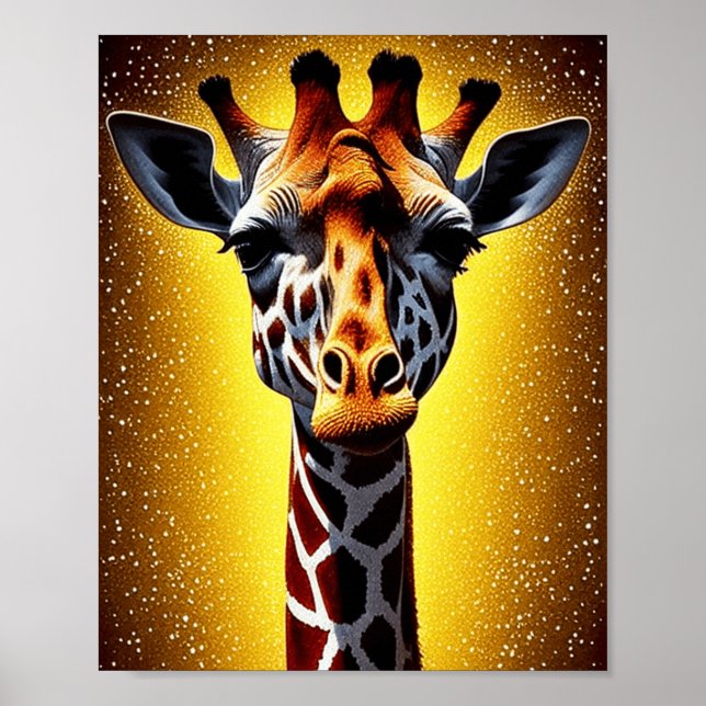 Poster Belle Giraffe avec une Parties scintillant d'or (Devant)
