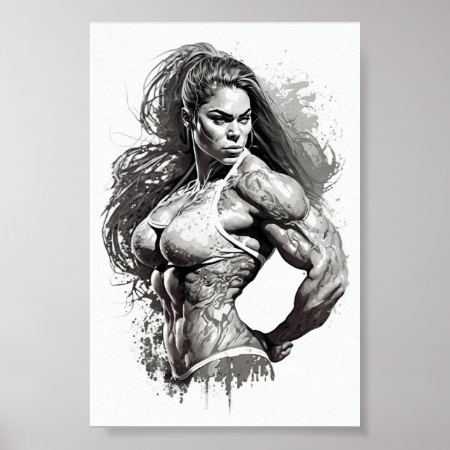 Poster Belle Gym Girl Flexant Ses Muscles (Devant)