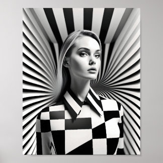 Poster Belle illustration d'art féminin noir et blanc