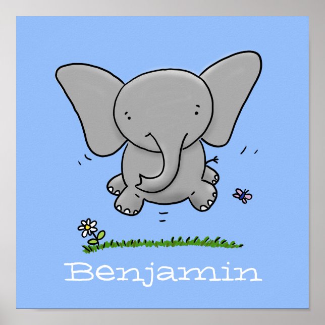 Poster Belle illustration de saut d'éléphant bébé (Devant)