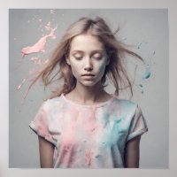Belle jeune fille, monotone, éclaboussures de coul